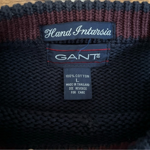 Gant Mens Hand Intarsia Golf Graphic CrewNeck Navy Pullover Sweater Size Large - Picture 4 of 5